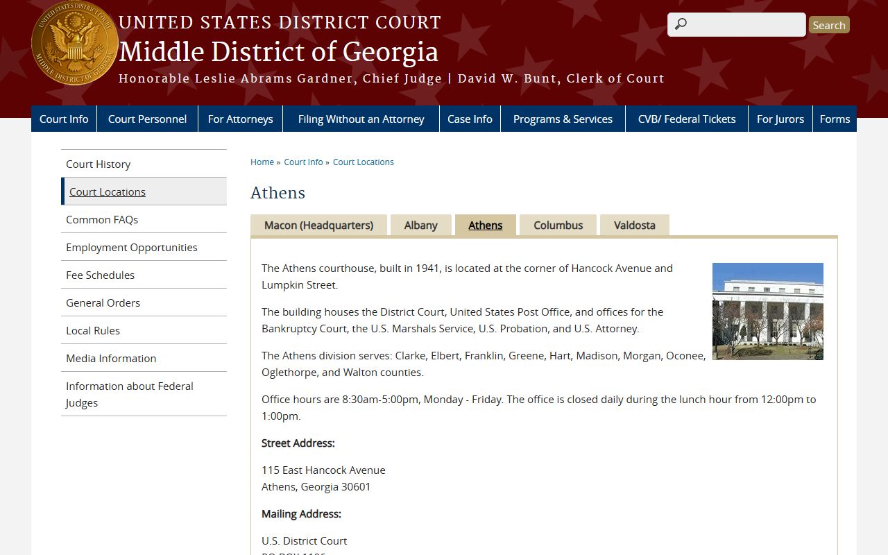 Madison County Superior Court distinction from Middle District of Georgia Athens courthouse