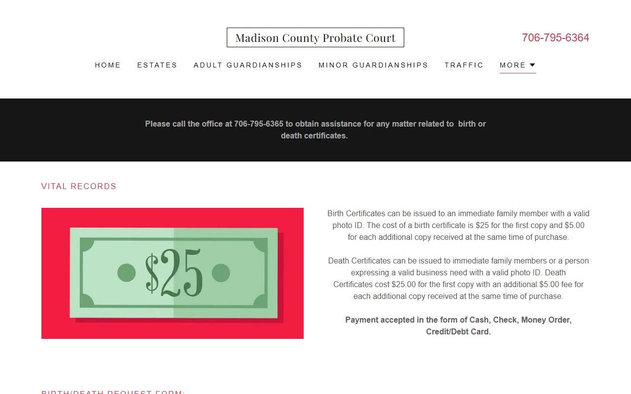Madison County probate records vital records request information